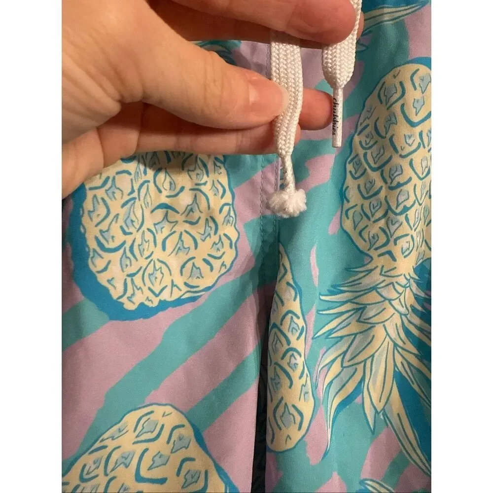 Chubbies Blue Pink Pineapple Print The Low Tides Classic Swim Trunks Size Medium